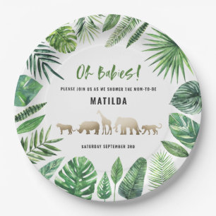 Assiettes En Carton Feuillage tropical + baby shower jumeau d'animaux