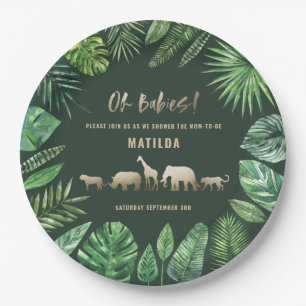 Assiettes En Carton Feuillage tropical + baby shower jumeau d'animaux