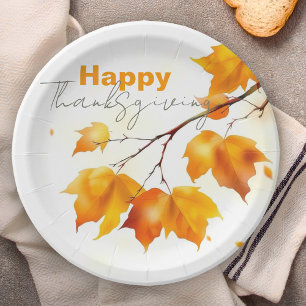 Assiettes En Carton Feuille de érable de Thanksgiving à l'aquarelle or