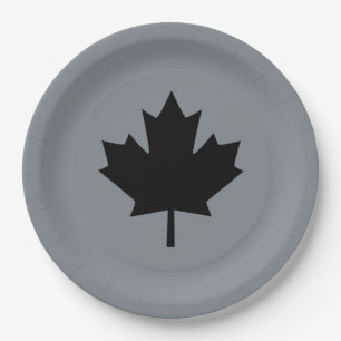 Assiettes En Carton Feuille d'érable noire canadienne gris