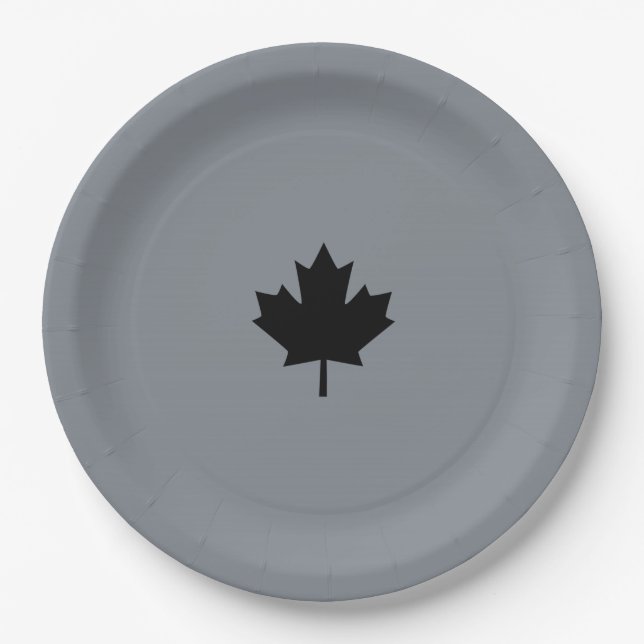 Assiettes En Carton Feuille d'érable noire canadienne gris (Devant)