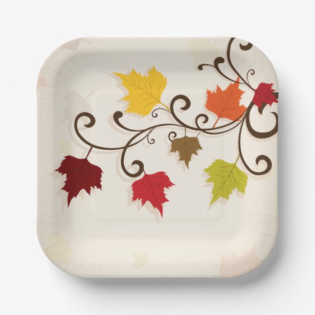 Assiettes En Carton Feuilles Automne Fête Thankesgiving (Recto)