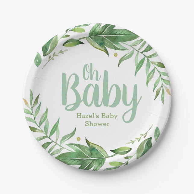 Assiettes En Carton Feuilles Boho Baby shower personnalisé (Devant)