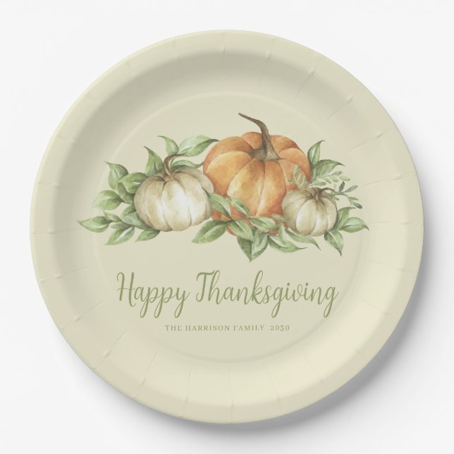 Assiettes En Carton Feuilles Citrouilles de Thanksgiving (Devant)
