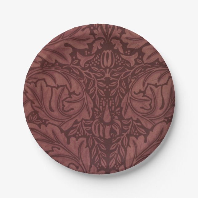 Assiettes En Carton Feuilles d'Acanthus rouge foncé (par William Morri (Devant)