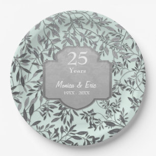 Assiettes En Carton Feuilles d'argent 25e anniversaire 2 plaques de pa