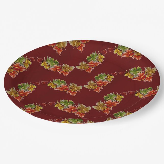 Assiettes En Carton Feuilles d'automne Motif Bourgogne Plaques de papi (Angle)