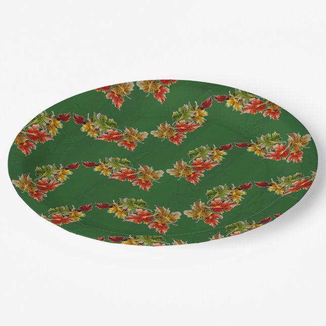 Assiettes En Carton Feuilles d'automne Plaques de papier vert Motif (Angle)