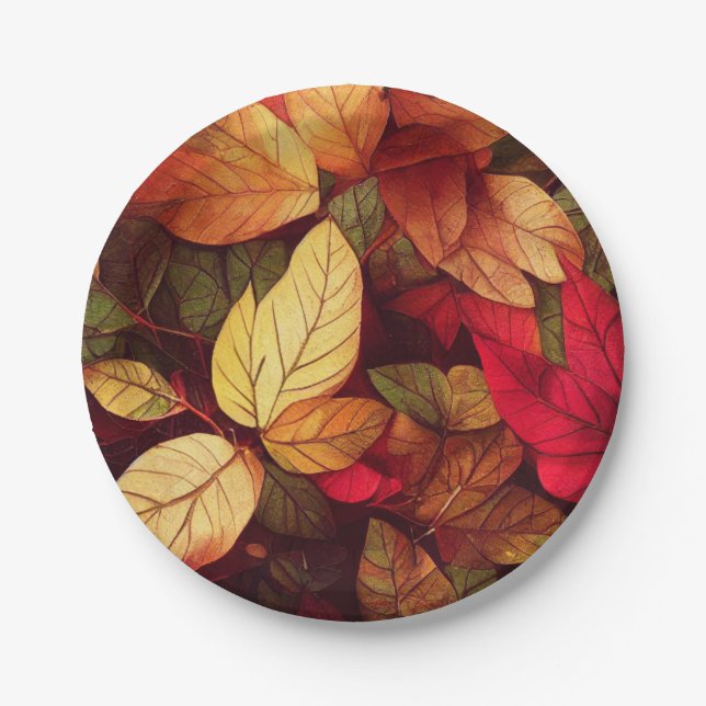 Assiettes En Carton Feuilles d'automne vibrantes (Devant)
