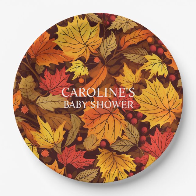 Assiettes En Carton Feuilles de Baby shower Plaques de papier (Devant)