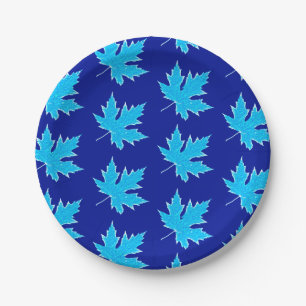 Assiettes En Carton Feuilles de chêne - bleu de glace et cobalt