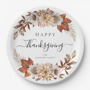 Assiettes En Carton Feuilles de chêne rustiques Joyeux Thanksgiving