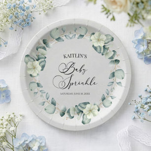 Assiettes En Carton Feuilles de eucalyptus vert botanique Baby Sprinkl