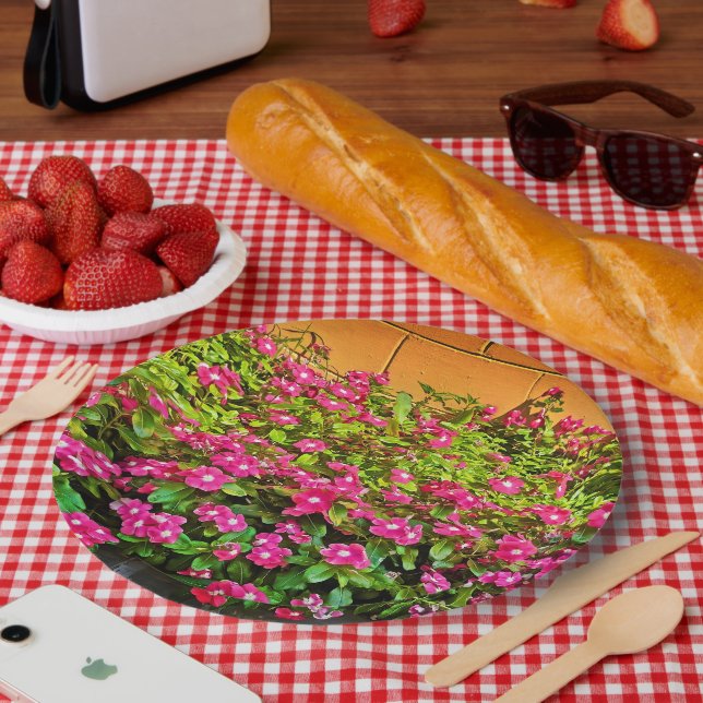 Assiettes En Carton Feuilles de fleurs roses vPlaque de papier (Pique-nique)