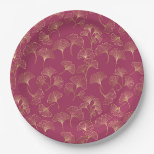 Assiettes En Carton Feuilles de Ginkgo dorées Luxe Botanique Bourgogne