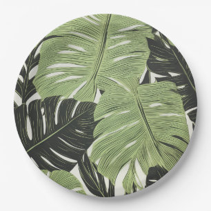 Assiettes En Carton Feuilles de la jungle verte, audacieux et modernes