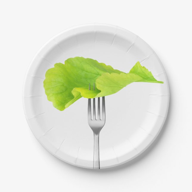 Assiettes En Carton Feuilles de laitue sur une fourchette (Devant)