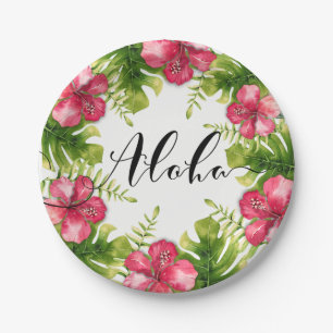 Assiettes En Carton Feuilles de l'Hibiscus tropical blanc AlOHA Weddin