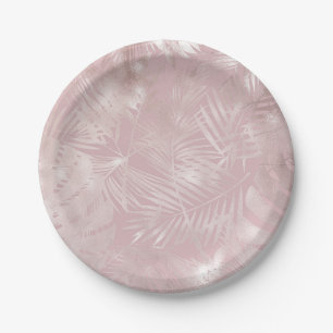 Assiettes En Carton Feuilles de palmier tropical botanique rose or ros