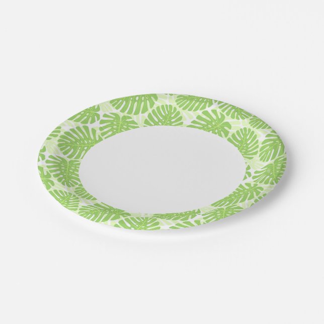 Assiettes En Carton Feuilles De Plante Tropical - Monstera Motif (Angle)