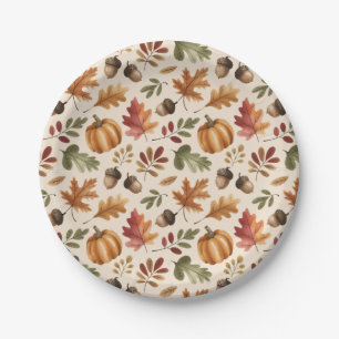 Assiettes En Carton Feuilles d'érable et citrouille à l'aquarelle oran