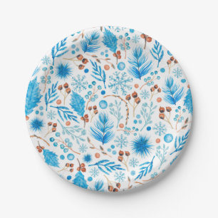 Assiettes En Carton Feuilles et baies d'hiver modernes