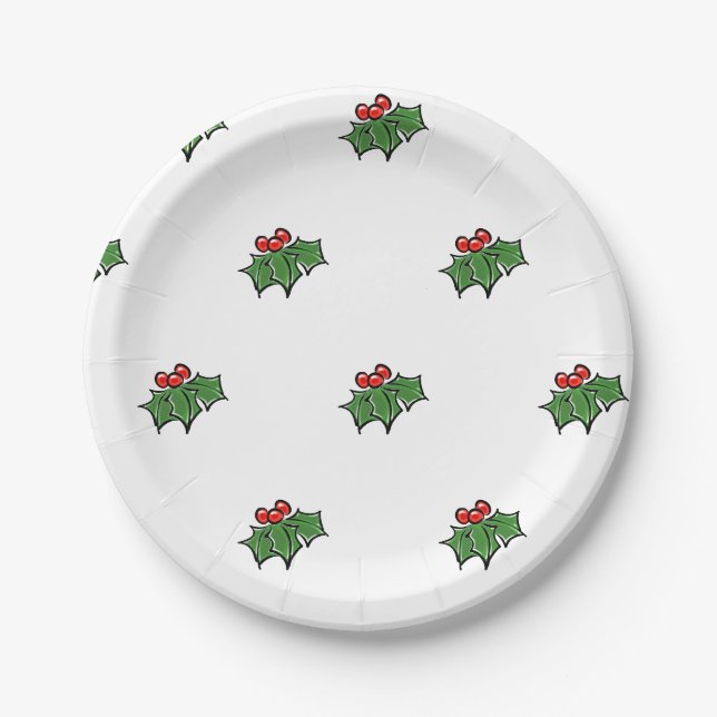 Assiettes En Carton Feuilles Holly, baies Holly, motif de vacances amu (Devant)