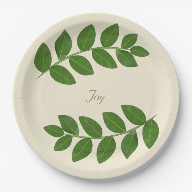 Assiettes En Carton Feuilles modernes Green Laurel (Devant)