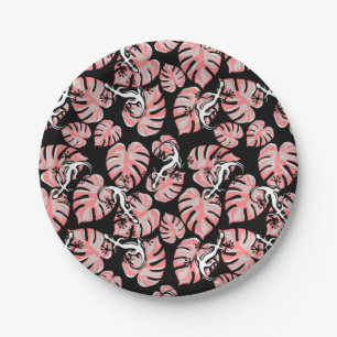 Assiettes En Carton Feuilles Roses Et Salamandres Motif sans couture