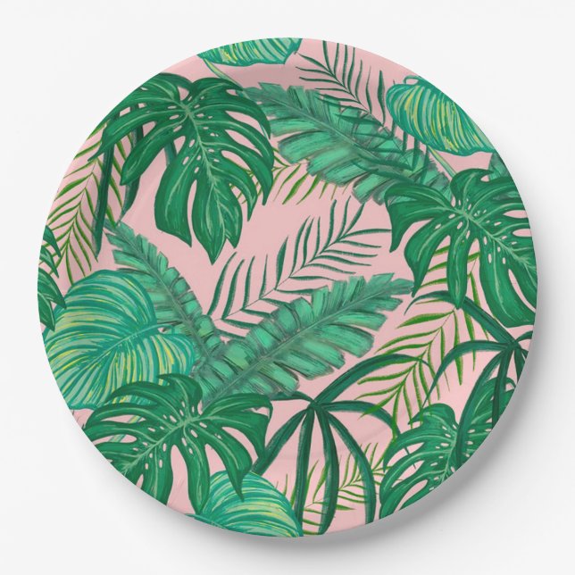 Assiettes En Carton Feuilles tropicaux (Devant)