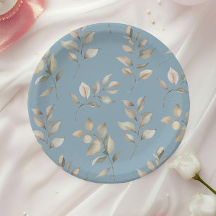Assiettes En Carton Feuilles vintages bleu et beige