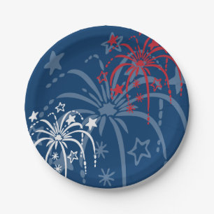 Assiettes En Carton Feux d'artifice rouges blancs et de bleu 4 juillet