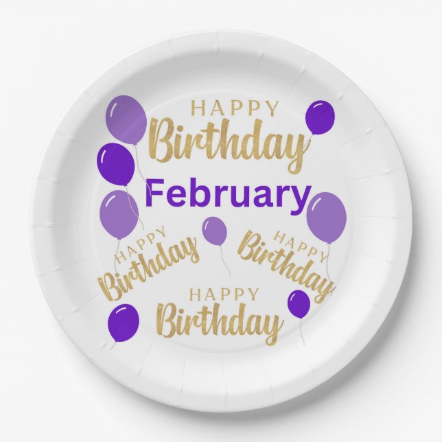 Assiettes En Carton Février heureux plaque de papier anniversaire (Devant)
