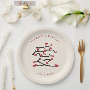 Assiettes En Carton Fiançailles chinois Ai Love Red Cherry Blossoms
