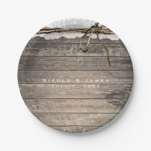 Assiettes En Carton Ficelle de bois rustique Mariage Romantique de Réc