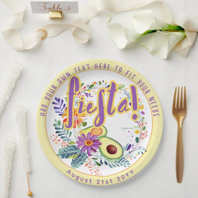 Assiettes En Carton FIESTA Avocat Folkart Fleurs Personnalisé (Mariage)
