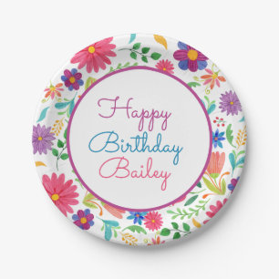 Assiettes En Carton Fiesta Mexicaine Aquarelle Florale Anniversaire Pa
