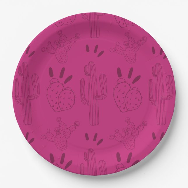 Assiettes En Carton Fiesta mexicaine Taco Cactus rose (Devant)
