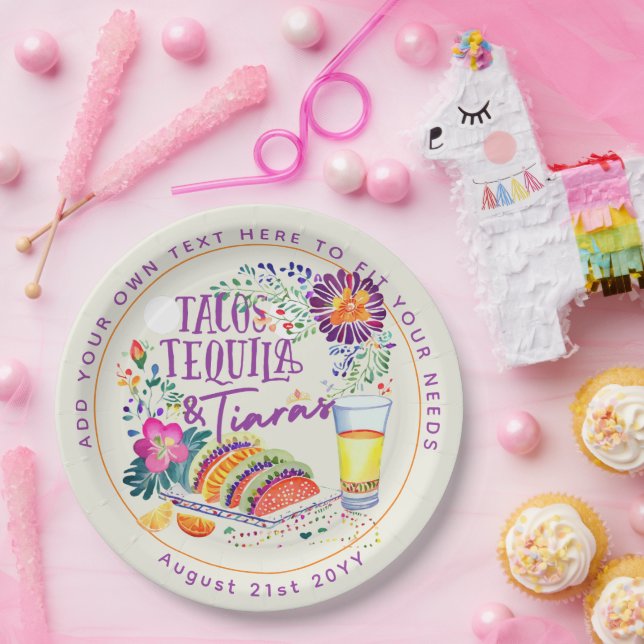 Assiettes En Carton FIESTA Tacos Tequila et Tiaras (Fête)
