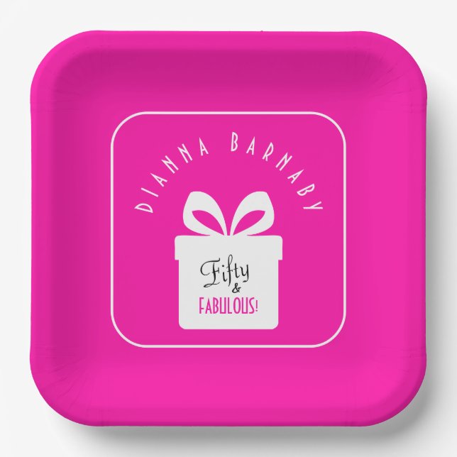 Assiettes En Carton Fifty & FABULOUS! Hot Pink 50th Birthday Party (Recto)