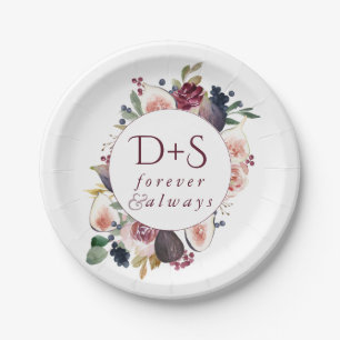 Assiettes En Carton Figues florissantes Moody Rustic Monogram Wreath