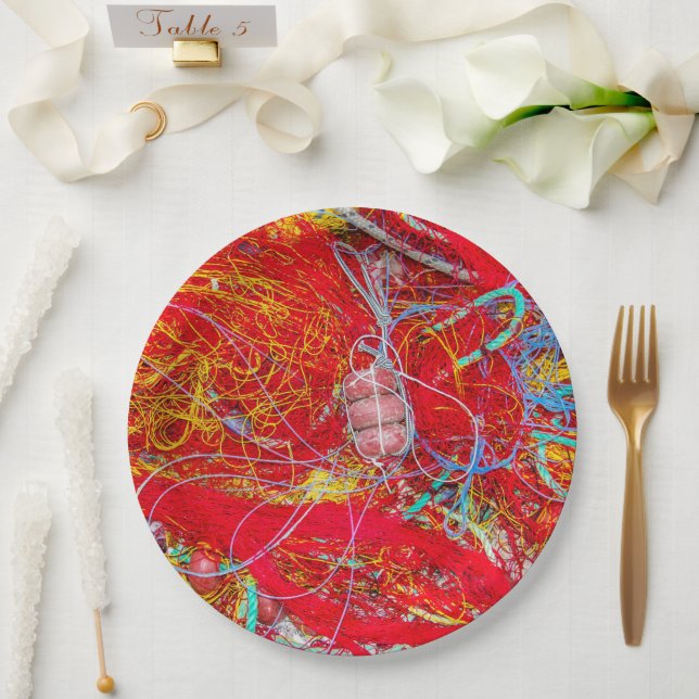Assiettes En Carton Filets de pêche colorés (Mariage)