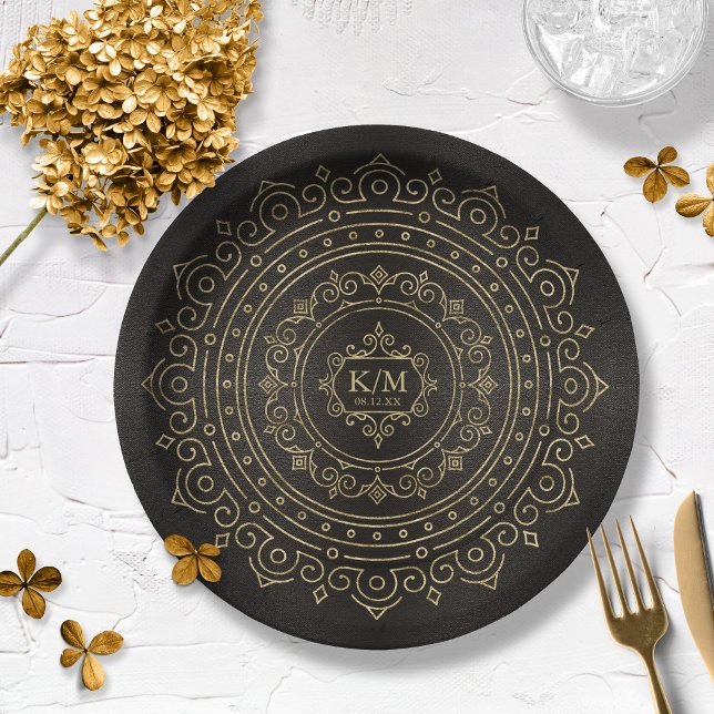Assiettes En Carton Filigrané doré fin ID871 Mariage (Créateur téléchargé)