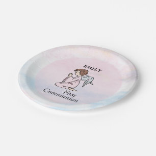 Assiettes En Carton Fille, ange de première communion