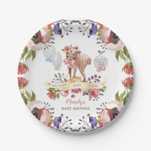 Assiettes En Carton Fille aquarelle Oh Baby shower cerf