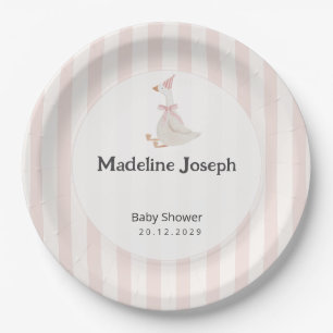 Assiettes En Carton Fille au canard aquarelle rayures roses Baby Showe