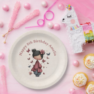 Assiettes En Carton Fille avec baguette magique et papillons Joyeux an