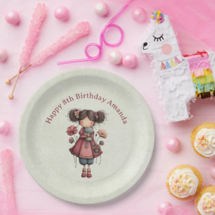 Assiettes En Carton Fille avec une poupée grenouille Anniversaire fant