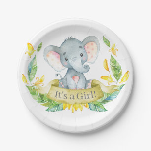 Assiettes En Carton Fille Baby shower éléphant Plaque en papier jaune