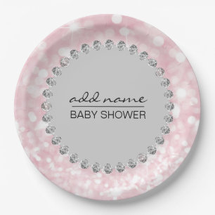 Assiettes En Carton Fille Baby shower rose/gris personnalisée